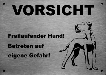Edelstahl Warnschild Irish Terrier VORSICHT Freilaufender Hund! Betreten auf eigene Gefahr!